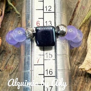 Alquimia Purple jade and Black Beaded Ring